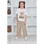 Kız Çocuk Viskon Kumaş 2 Li Takım PANTOLON-TIŞÖRT-AÜT-2012 - 9 - 10 Yaş - Bej