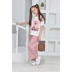 Kız Çocuk Viskon Kumaş 2 Li Takım PANTOLON-TIŞÖRT-AÜT-2012 - 9 - 10 Yaş - Pudra