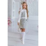 Kız Çocuk Yakası Bağlama Detaylı Kolları Şifon Beli Fırfırlı Üzeri Şanel Kumaş Yeşil Elbise - 4 - 5 Yaş