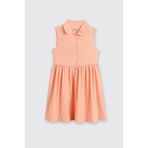 Kız Çocuk Yakası Nakış Detaylı Kadife Pudra Elbise 8 Yaş (128 cm)