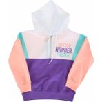 Kız Çocuk Yarım Fermuar Modelli Renk Bloklu Kapüşonlu Sweatshirt - Çok Renkli - 4 Yaş