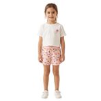 Kız Çocuk Yazlık Crop Tişört ve Desenli Şort Takım – Rahat & Şık 2’li Set (Krem - Pembe, 7-8 Yaş)