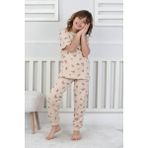 Kız Çocuk Yazlık Pijama Takımı Kelebek Desenli %100 Pamuk Süprem Penye 3-13 Yaş - 3 - 4 Yaş - Bej