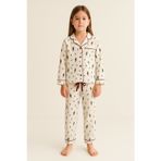 Kız Çocuk Yılbaşı Temalı Pijama Takımı Ekru