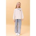 Kız Çocuk Zürafa Nakışlı Mevsimlik Oversize Sweatshirt – Taş