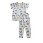 Kız Çocuk%100 Pamuklu Gri Gökkuşağı Gezegen Desenli Yazlık Kısa Kollu Pijama Takımı (Gri, 7-8 yaş)
