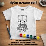 Kız Çocuklar İçin Beyaz Kısa Kol Tişört Boyama Seti - Kreatif Elbise Tasarım Oyunu, Pamuklu - 3 - 5 Yaş