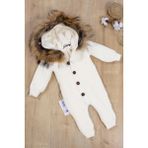 Kız Erkek Bebek Triko Kışlık Krem Kürklü Tulum Mont Kapşonlu STL6871 9-12 AY