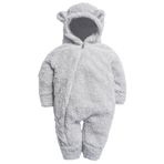 Kız Erkek Bebek Ve Çocuk Kapüşonlu Peluş Ayıcık Tulum (Gri, 3 yaş)