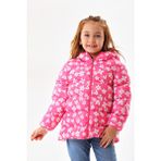 Kız Erkek Çocuk Iç Polarlı Kapüşonlu Çiçek Desenli Kışlık Şişme Mont & Kaban RB-107 - Pembe