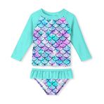 Kız Rash Guard Mayo Seti Çocuk Uzun Kollu Güneş Koruması 2 Parça Mayo Yeni Yürüyen Çocuk Kız Bikini Banyo Plaj Güneş Kıyafeti Yaz Kıyafetleri 3-12 Yaş, mavi, 11-12 Years