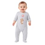 Kız ve Erkek Bebek Ayıcık Balon Baskılı Ayaklı Tulum –%100 Pamuk Alttan Çıtçıtlı Gri Bebek Uyku Tulumu (Gri, 3 Ay)