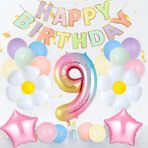 Kızlar için 9. Doğum Günün Kutlu Olsun Süslemeleri, Gökkuşağı Degrade 9 Balon Numarası 40 İnç, Pastel Mutlu Yıllar Afişi, Pastel Gökkuşağı Parti Süslemeleri için 9 Numara Balon