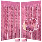 Kızlar için Pembe Arka Plan Doğum Günü Partisi Süslemeleri, 3.3 x 8ft Tinsel Fon Folyo Saçaklı Perdeler, Kapı Süslemeleri için Parlak Pembe Flama Arka Plan Asılı Barbie Bekarlığa Veda Mezuniyet (2'li
