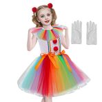 Kızlar Palyaço Kostümü, Palyaço Fantezi Elbise,Cosplay Elbise Fantezi Giydirme - Prenses Elbise Seti, Gökkuşağı Tutu Elbise, Cadılar Bayramı Karnavalı ve Rol Oyunu için Kız Cosplay Kıyafeti