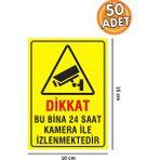 KKDSTOCK Dikkat Bu Bina 24 Saat Kamera ile İzlenmektedir Yapışkanlı Folyo Sticker Etiket 10 x 15 cm - 50 Adet