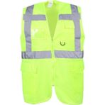 KKDSTOCK Mühendis Tipi Reflektörlü Yönetici Yeleği Cepli Motorcu Yeleği Fermuarlı İkaz Yeleği - Sarı - XL