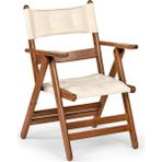 KL BAHÇE MOBİLYA Atina Minderli Katlanır Sandalye - Dış Mekan 2 Kademeli Kolçaklı Ahşap Bahçe, Balkon Sandalyesi - Ceviz - 56x64x89 cm