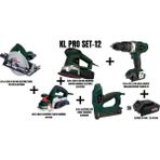 KL Pro Set-12 (1350 W 185 mm Elektrikli Daire TESTERE+850 W Planya MAKİNASI+450 W 150 mm Eksantrik Zımpara Makinası+Elektrikli Çivi Zımba Tabancası+Şarjlı Darbeli Matkap)