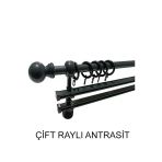 Klasik Ahşap Rustik Perde Askısı Çift Raylı 28 Mm Boru Antrasit