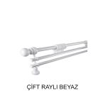 Klasik Ahşap Rustik Perde Askısı Çift Raylı 28 Mm Boru Beyaz