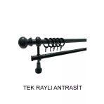 Klasik Ahşap Rustik Perde Askısı Tek Raylı 28 Mm Boru Antrasit