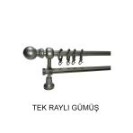 Klasik Ahşap Rustik Perde Askısı Tek Raylı 28 Mm Boru Gümüş