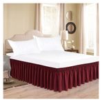 Klasik Bordo Queen Yatak Eteği Fırfırlı Kalın Kırışmaya ve Solmaya Dayanıklı Kumaş - Geniş Elastik Kemer - 150 x 200 x 38 cm
