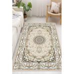Klasik Desen Dijital Baskılı Kaymaz Yıkanabilir Salon Oturma Odası Mutfak Halısı Yolluk 80 X 250 Cm Bej