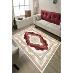 Klasik Desenli Dijital Baskılı Kaymaz Taban Yıkanabilir Salon Halısı Oturma Odası Halısı 100 X 250 Cm Bordo