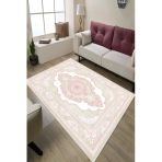 Klasik Desenli Dijital Baskılı Kaymaz Taban Yıkanabilir Salon Halısı Oturma Odası Halısı 80 X 200 Cm Pembe