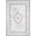 Klasik Gri Pamuk Dikdörtgen Pamuk Makinada Yıkanabilir Kaymaz Taban Dijital Makine Baskı Salon Halı-I-Crea_Akik-4169GR-300x400