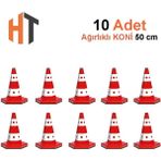 Klasik Kedi Gözlü Trafik Konisi 50 cm Ağırlıklı Trafik Dubası-10 Adet - Kırmızı - Beyaz