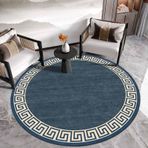 Klasik Oriental Yuvarlak Halı Mavi Bej Yatak Odası Oturma Odası ve Yemek Odası için Yolluk - Farklı Boyutlarda Shaggy Halı (60 cm - 200 cm)