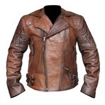 Klasik Retro Elmas Vintage Bisikletçi Ceketi - Erkek Mumlu Eskitilmiş Kahverengi Motorcu Motosiklet Deri Ceket, Eskitilmiş Vintage, S