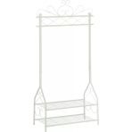 Klasik Tarzda Elbise Askısı, Elbise Çubuklu 2 Metal Raflı, 92 X 173 X 41 Cm (G X Y X D), Krem Beyaz, Hsr07w