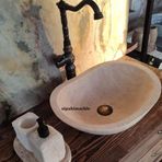 Klasik Traverten Tezgah Üstü Kayık Lavabo