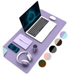 Klasse Çift Renk Dikişli PU Deri Masa Matı 80x40 Cm Mousepad, Su Geçirmez Masa Sümeni, Çift Taraflı Kullanım, Dizüstü Bilgisayar/Ofis/Ev için, Kaymaz Taban (Lila Ve Turkuaz)