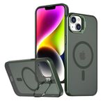 Klassegear iphone 13/14 uyumlu Metal Lens Koruma Çerçevesi/Standlı Güçlü Mıknatıslı Bağımsız Buton Hoparlör Koruma Mat Şeffaf Telefon Kılıfı (Yeşil)