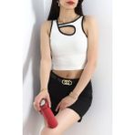 Klesa Dekolteli Kadın Crop Atlet - Beyaz - Siyah - Standart