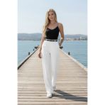 kleshus Arya Kadın Beyaz Yüksek Bel Oversize Bol Paça 106 cm Likralı Kumaş Pantolon Yeni Sezon