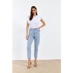 Kleshus Ganikus Mom Mavi Kar Jeans Esnek Kadın Kot Pantolon