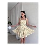 Klex Kare Yaka Çiçek Desenli Pileli Mini Elbise 5095