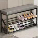 KLGFBDC 2 Katmanlı Koltuklu Ayakkabı Bankı, Endüstriyel Stil, Metal Saklama Rafları, Düzenleyici, Ayakkabı Rafı, Giriş, Salon için (Boyut: 60 x 20 x 48 cm, Co