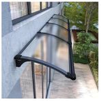 KLGFBDC Alüminyum ve policarte kapı gölgesi - Siyah 120 x 250 cm (47 x 98 inç) balkon için karbon çelik destekler, güneşe ve yağmur koruması