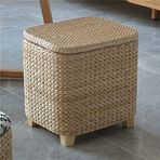 KLGFBDC El Dokuma Seagrass Depolama Osmanlı Yatak Odası Oturma Odası Japon Tarzı Ahşap Footrest Tezgah Ayakkabı Tezgahı Küçük 30x22x27cm