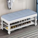 KLGFBDC Lüks döşemeli ayakkabı rafı, koridor için, sentetik deri koltuk, şık ayakkabı düzenleyici ve koridor için tezgah, yatak odası için ideal (80 x 30 x 48 cm, mavi).