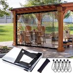 KLGFBDC Şeffaf branda, yırtılmaz, büyük su geçirmez branda (3 x 3,3 m), metal halkalı cam branda, sera, balkon, bahçe için soğuğa dayanıklı, şeffaf branda