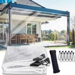 KLGFBDC Şeffaf Örtülü Tarps 350 x 500 cm / 11,5 x 16,4 FT, 0,38 (mm) Kalınlaştırılmış Yumuşak Cam Plastik Rüzgar Perdesi Tarps, Ev Verandası Balkon Bahçe Verandaları Köşk Tavuk Kreş Bitkileri için
