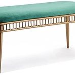 KLGFBDC Şık yeşil kadife puf – dolgulu oturma bankı, giriş alanı ve yatak odası için, metal ayaklı, 120 x 40 x 45 cm, ev aksesuarları ve işlevsellik için ayakkabı rafı
